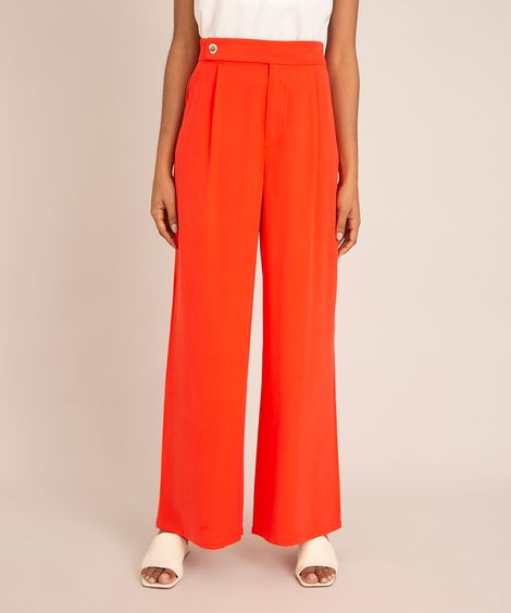 calça wide leg com pregas cintura super alta coral