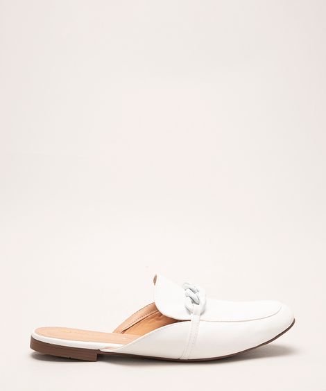 mule feminino bico redondo com corrente via uno branco
