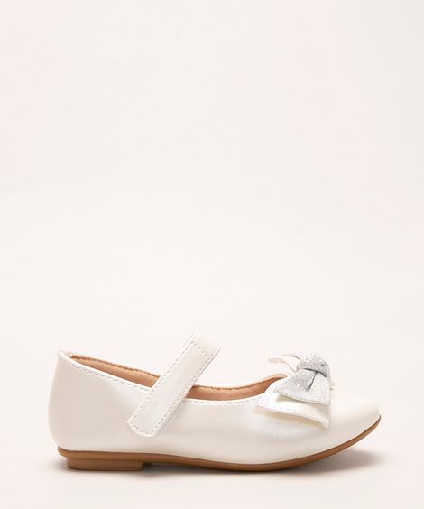 sapatilha infantil metalizada com laço off white