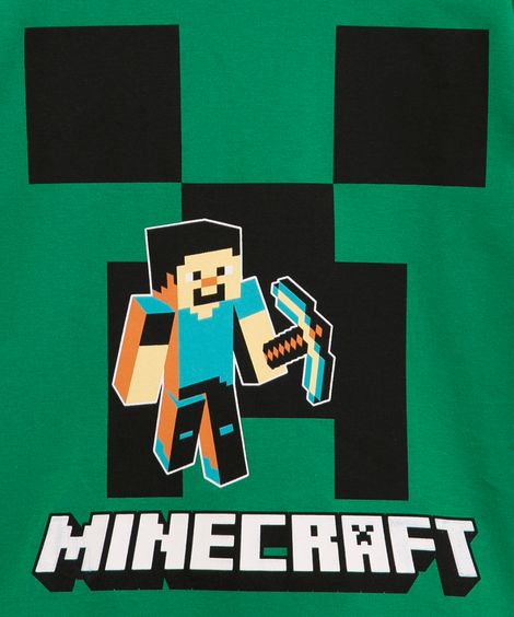camiseta infantil de algodão minecraft com fenda manga curta verde