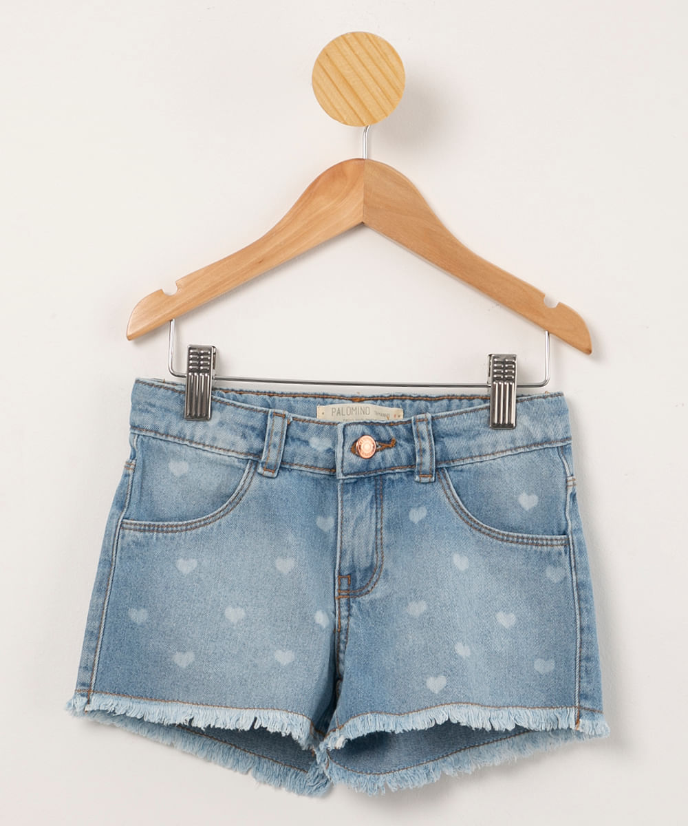 Short Jeans infantil Água de Coco Tal Mãe Tal Filha com Cinto de Coqueiros  Azul Médio