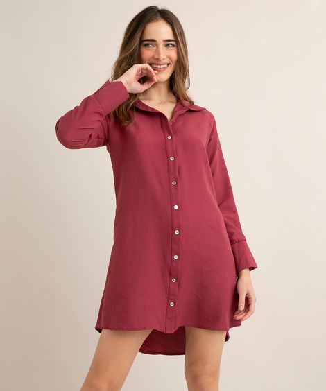 vestido chemise curto manga longa vinho