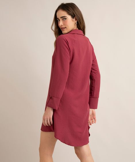 vestido chemise curto manga longa vinho