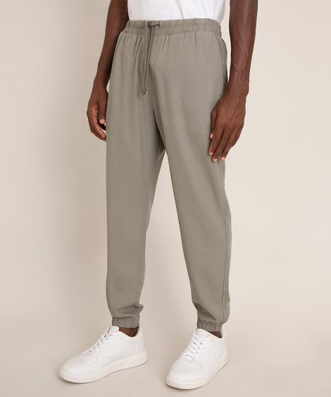 calça jogger com linho cordão e bolsos kaki