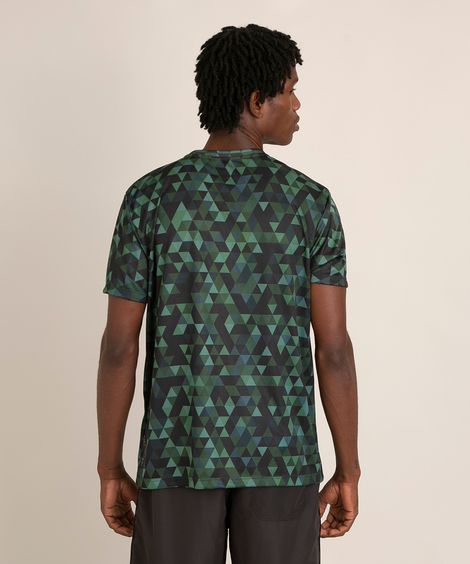 camiseta esportiva estampada triângulos manga curta gola careca verde