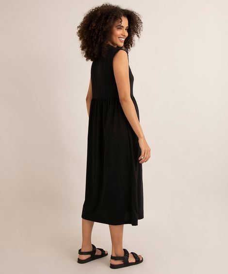 vestido midi regata decote redondo com recorte preto