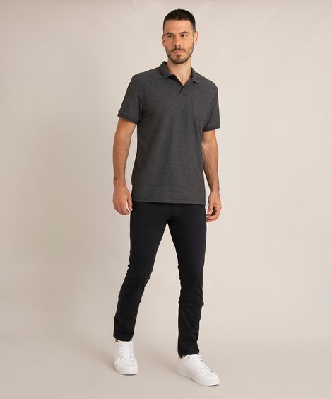 calça básica slim de sarja com bolsos azul marinho
