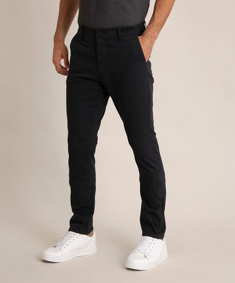calça básica slim de sarja com bolsos azul marinho