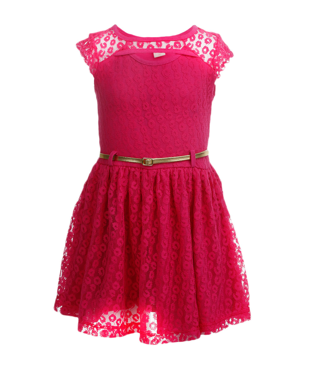 Vestido de Renda com Cinto Menina Rosa