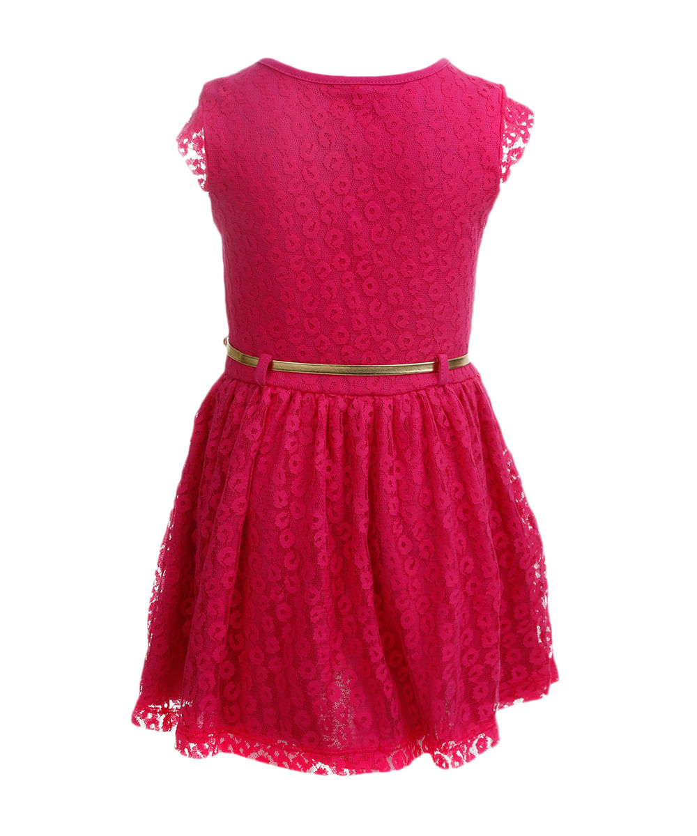 Vestido de Renda com Cinto Menina Rosa