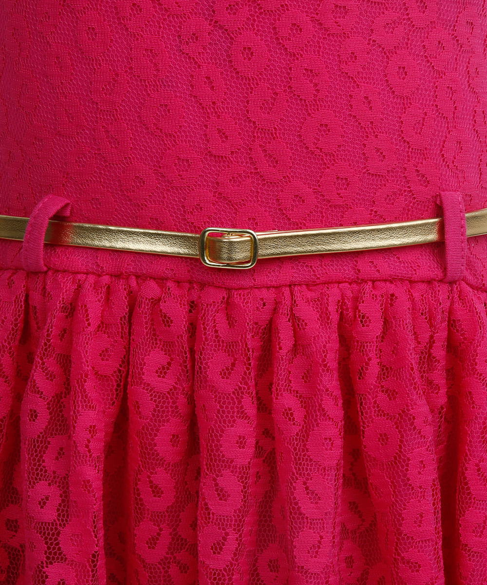Vestido de Renda com Cinto Menina Rosa