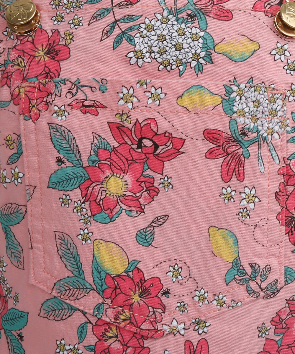 Jardineira Floral Menina Rosa