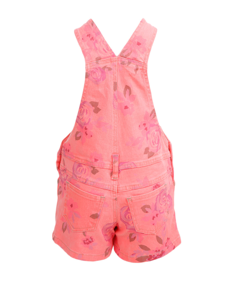 Jardineira Floral Menina Rosa Flúor