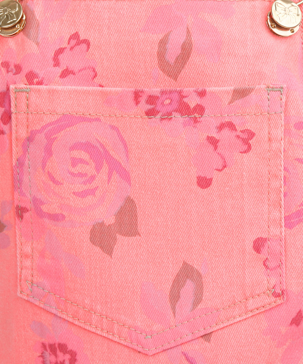 Jardineira Floral Menina Rosa Flúor