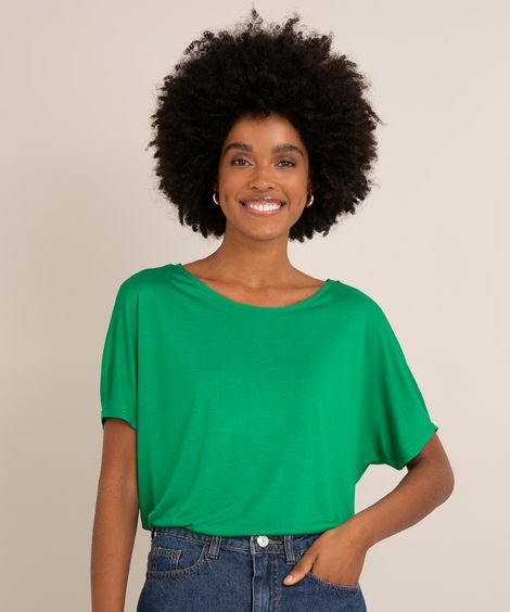 blusa básica ampla flamê manga curta decote redondo verde