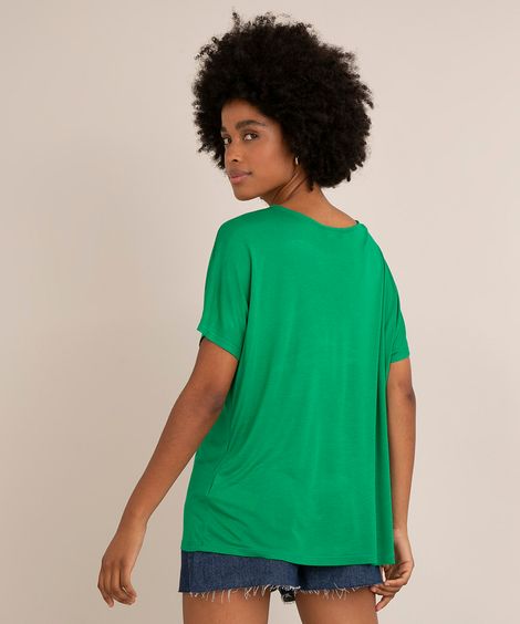 blusa básica ampla flamê manga curta decote redondo verde