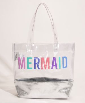 bolsa de praia infantil "mermaid" prateada