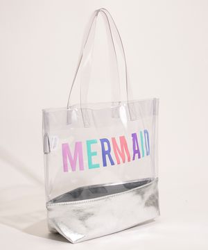 bolsa de praia infantil "mermaid" prateada