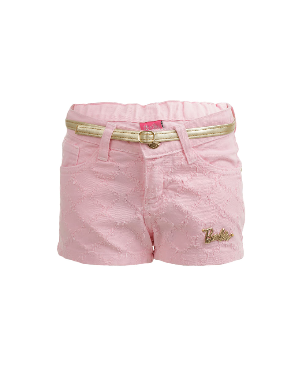 Short com Cinto Barbie Menina Rosa Claro