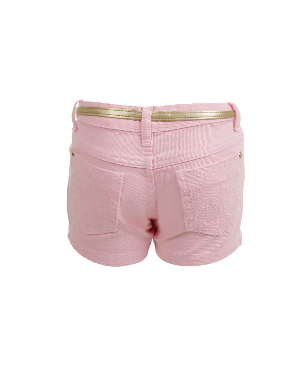 Short com Cinto Barbie Menina Rosa Claro