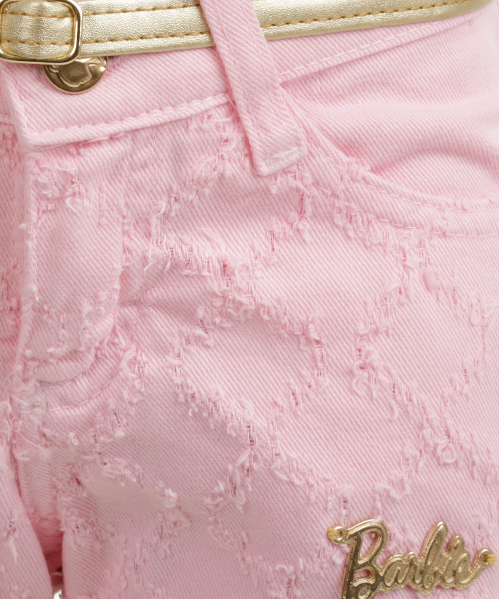 Short com Cinto Barbie Menina Rosa Claro
