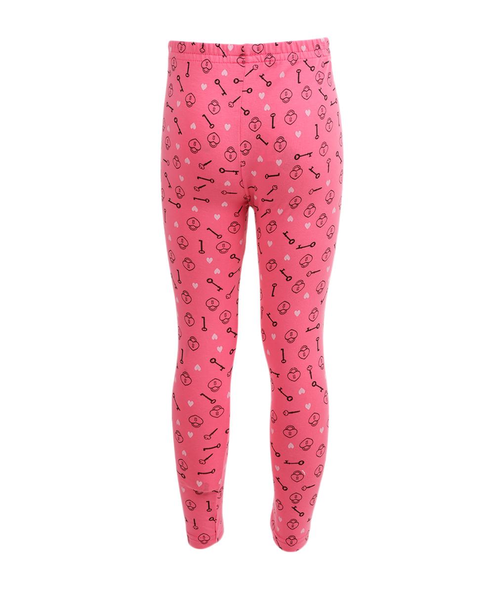Calça Legging Estampada de Corações Menina Rosa