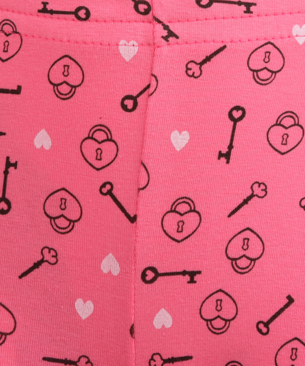 Calça Legging Estampada de Corações Menina Rosa
