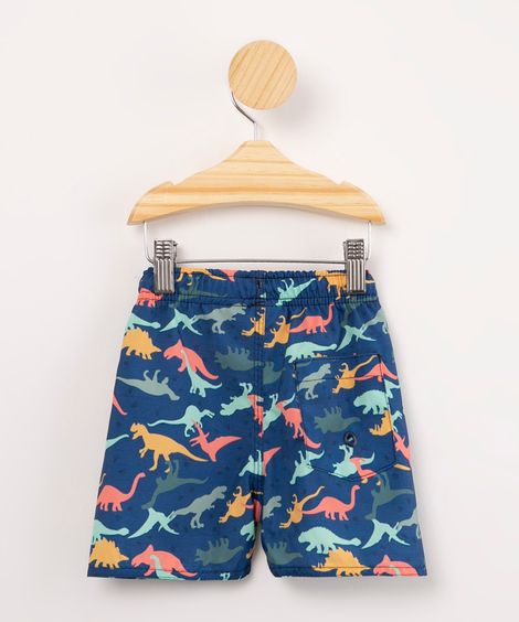 bermuda de surf infantil estampada dinossauro com bolso azul marinho