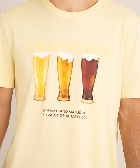 camiseta comfort de algodão "craft beer" manga curta gola careca amarela