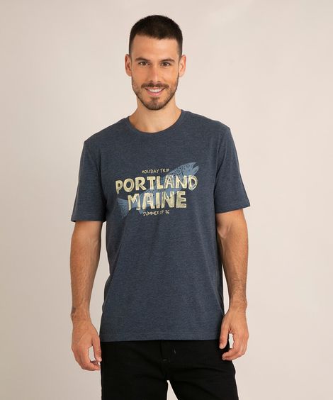 camiseta comfort "portland maine" manga curta gola careca azul marinho