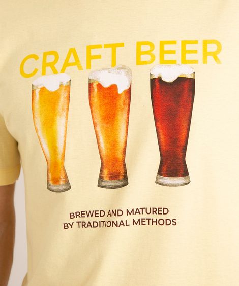 camiseta comfort de algodão "craft beer" manga curta gola careca amarela