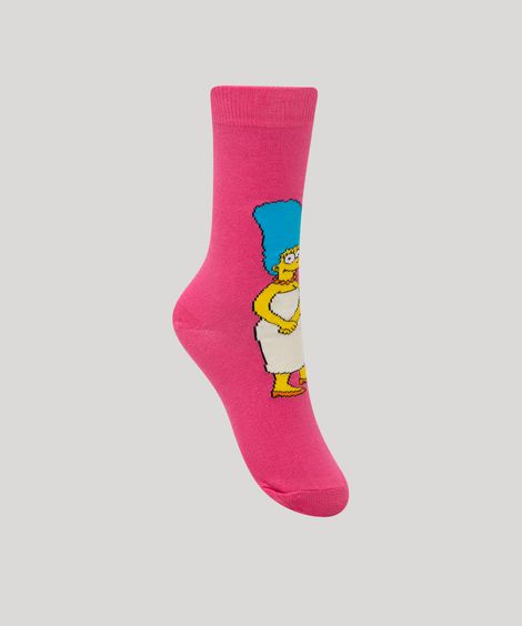 meia cano alto estampada os simpsons pink