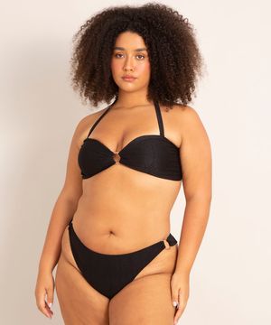 biquíni calcinha tanga plus size texturizado com argola proteção uv50+ além dos mares alter do chão grazi massafera preto