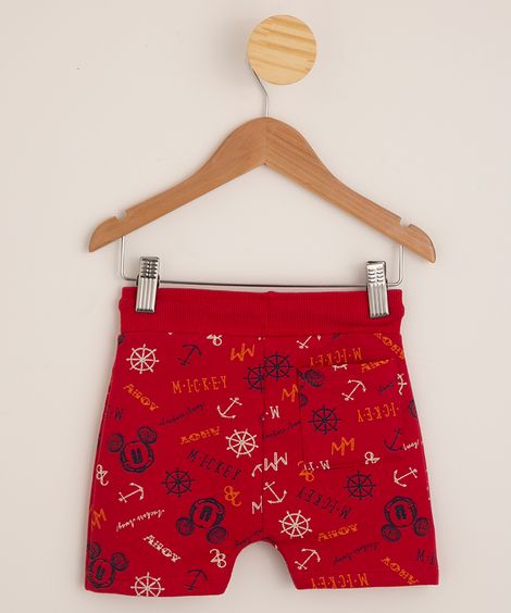 short infantil de moletom estampado mickey vermelho