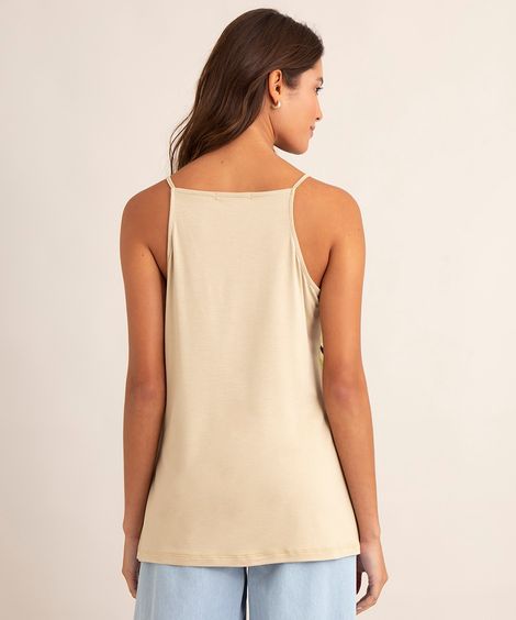blusa halter neck estampa folhagem bege