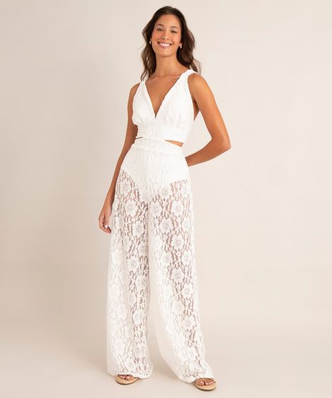 macacão de renda alça grossa decote v cut out off white