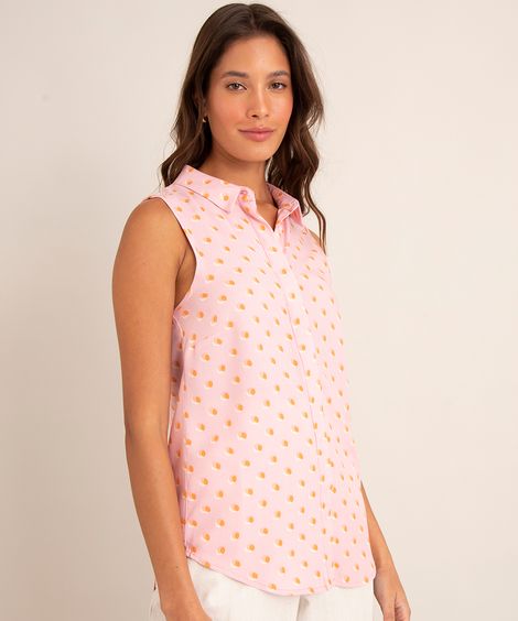 camisa de viscose estampada poá  rosa