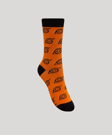 meia juvenil cano alto estampada naruto laranja