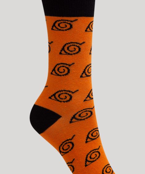 meia juvenil cano alto estampada naruto laranja
