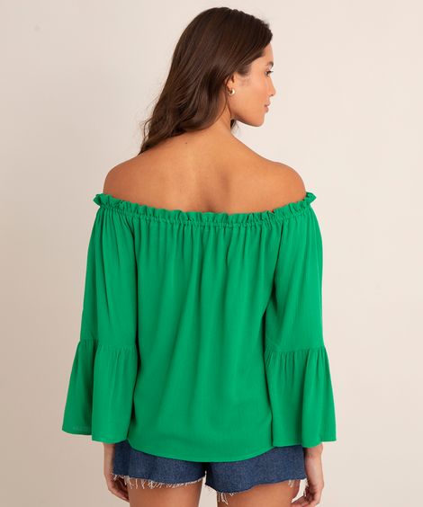 blusa ciganinha de viscose manga longa com babados verde