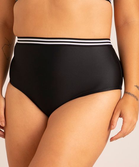biquíni tanga hot pant elástico listrado com proteção uv50+ preta