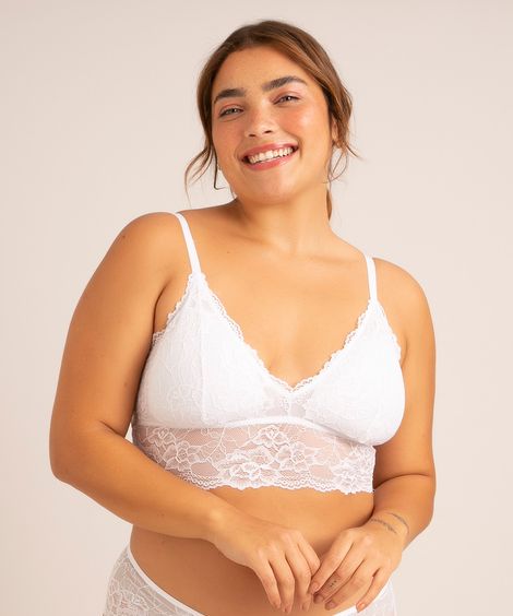 sutiã triângulo cropped  de renda com bojo removível branco
