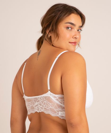sutiã triângulo cropped  de renda com bojo removível branco