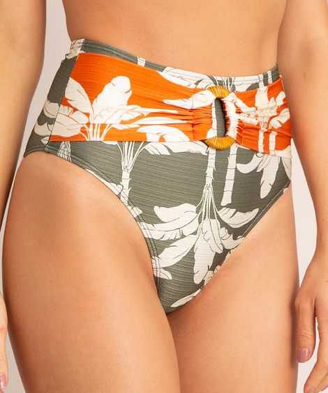biquíni calcinha hot pant estampado palmeiras com argola  proteção uv50+ verde