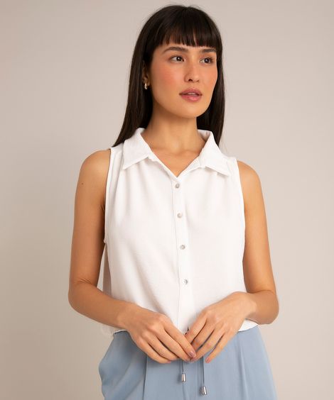 camisa cropped texturizada sem manga off white
