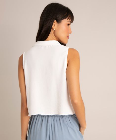 camisa cropped texturizada sem manga off white
