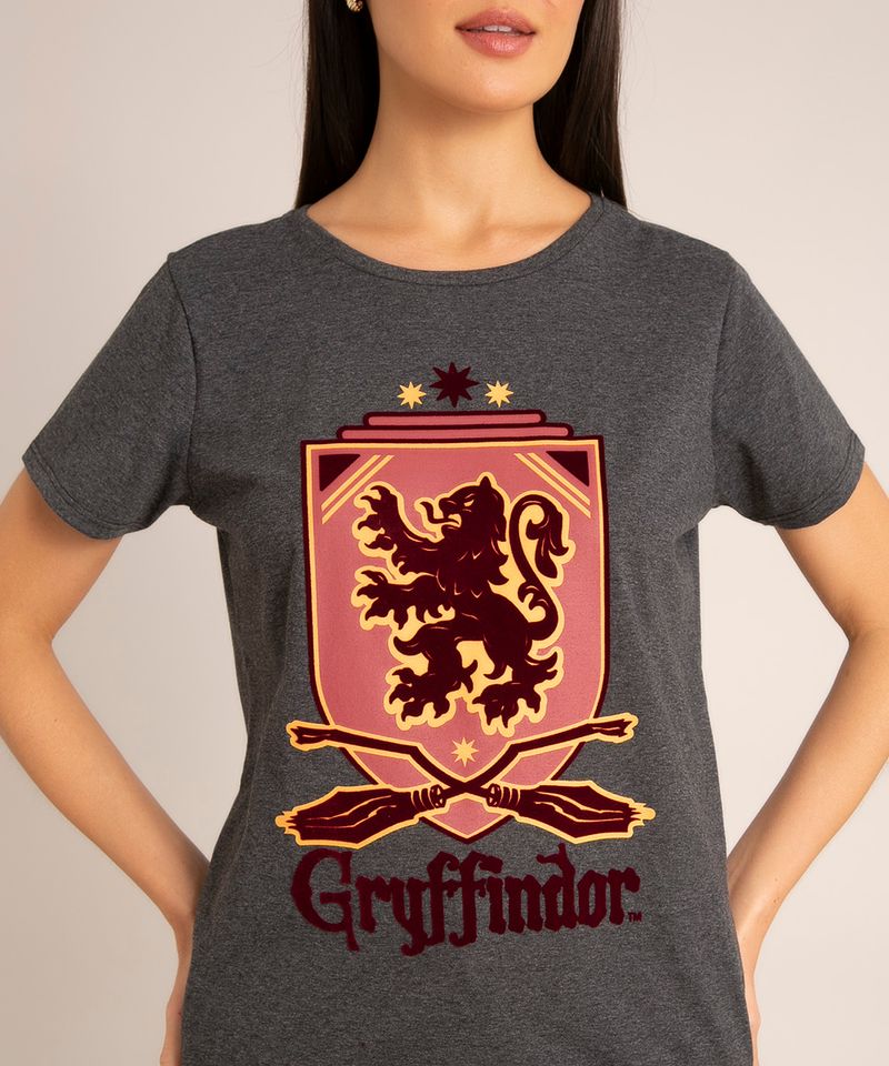 blusa feminina harry potter grifinória manga curta decote redondo