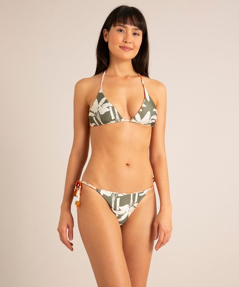 biquíni calcinha tanga dupla face estampado palmeiras levanta bumbum com amarração proteção uv50+ verde