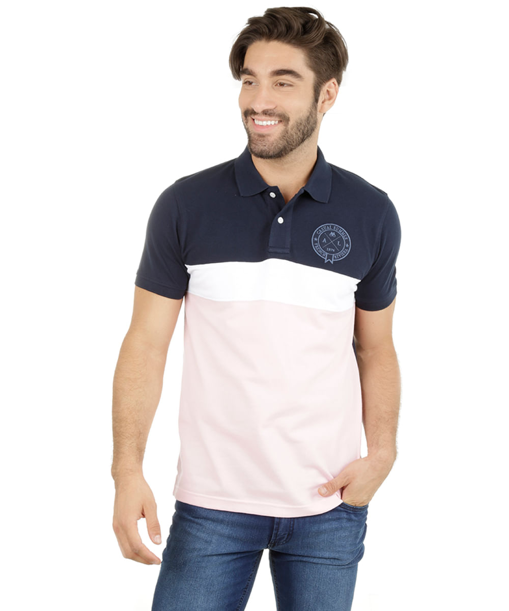 Polo em Piquet com Bordado Rosa