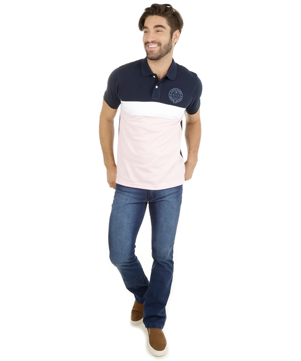 Polo em Piquet com Bordado Rosa